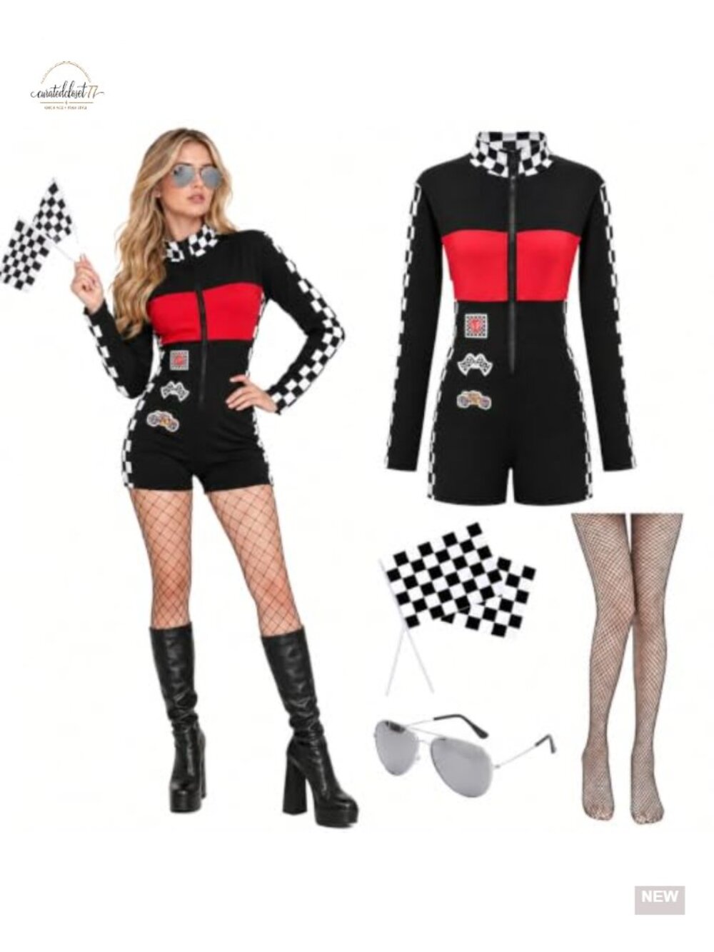 Race Car Driver Costume Racer Halloween Cosplay Jumpsuit Set